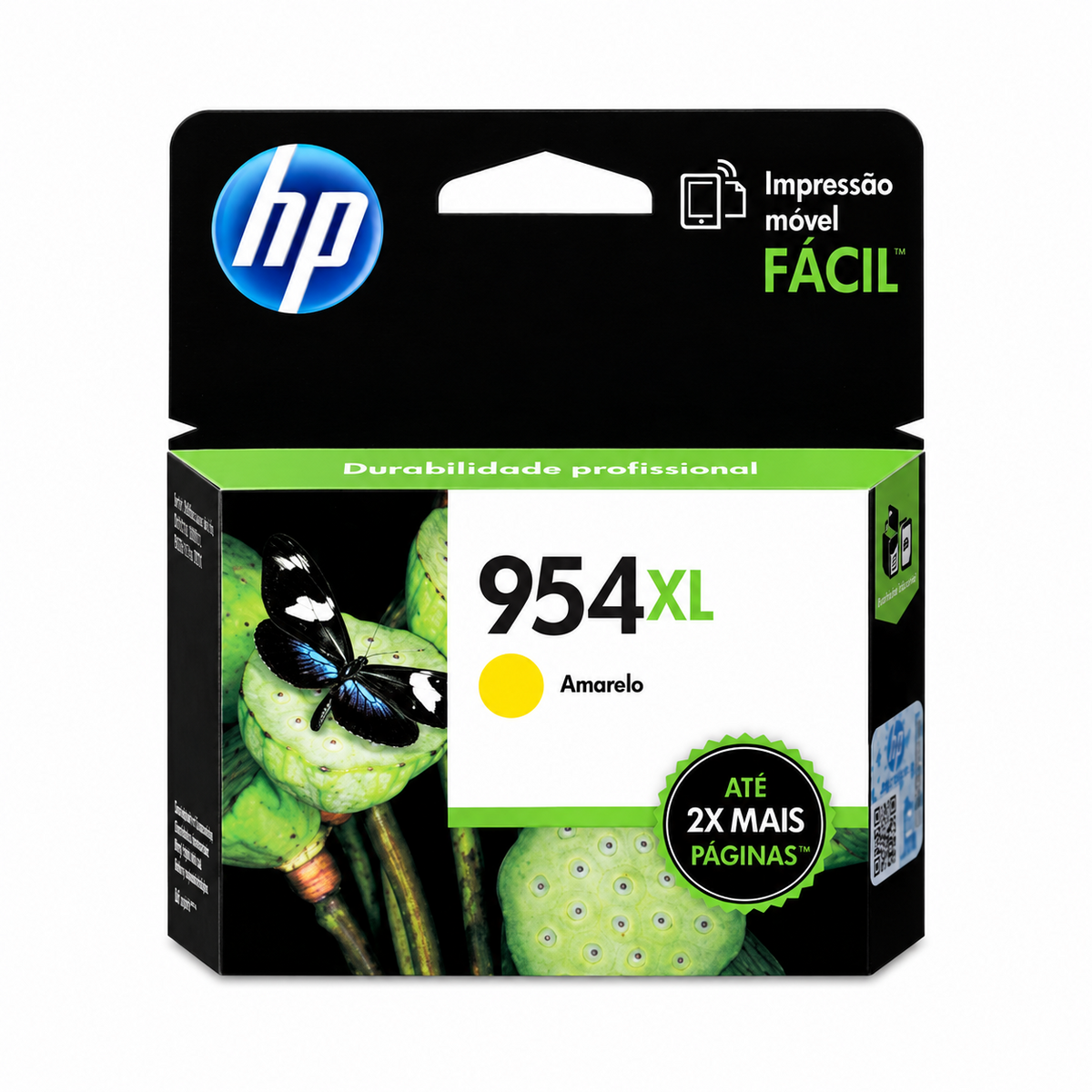 Cartucho HP 954XL amarillo original, empaque negro y verde sobre fondo blanco