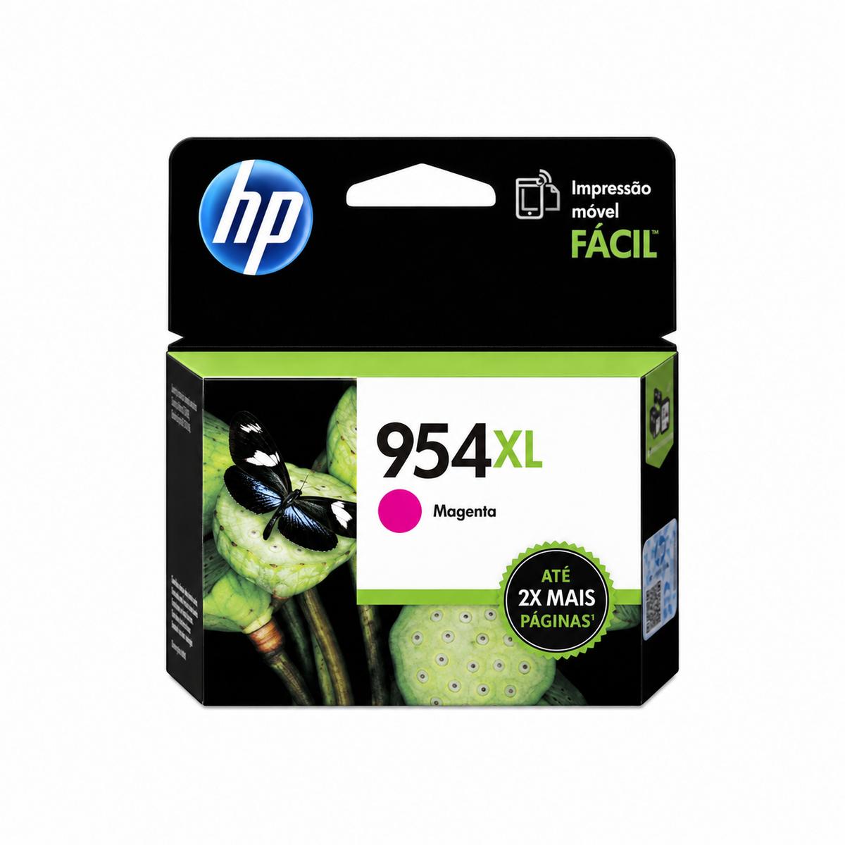 Cartucho HP 954XL magenta original en empaque negro y verde sobre fondo blanco