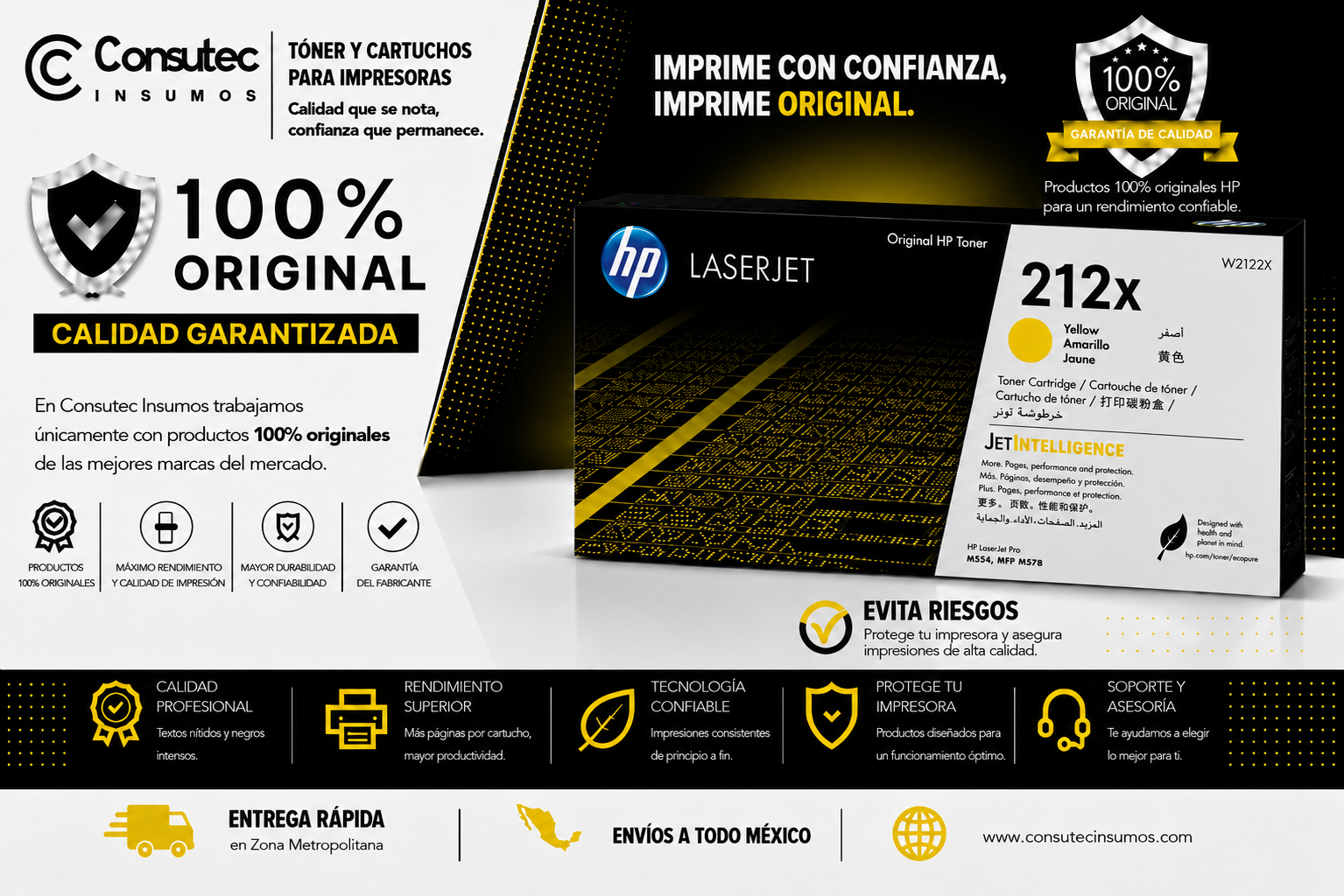 Tóner HP LaserJet 212X Alto Rendimiento Amarillo Original, 10000 Páginas W2122X - Imagen 3