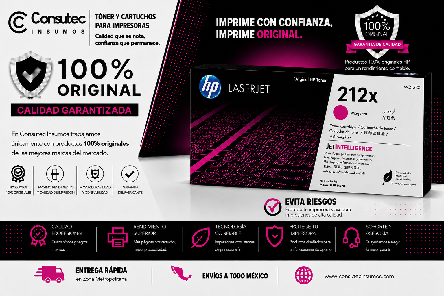 Tóner HP LaserJet 212X Alto Rendimiento Magenta Original, 10.000 Páginas W2123X - Imagen 3