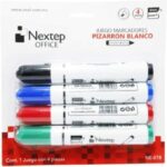 JUEGO MARCADOR NEXTEP, PARA PIZARRÓN BLANCO, 4 COLORES, PUNTA GRUESA CINCEL, 4MM.