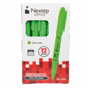 MARCADOR NEXTEP, RESALTADOR TIPO PLUMA, PUNTA CINCEL, COLOR VERDE, C/12 PZAS.