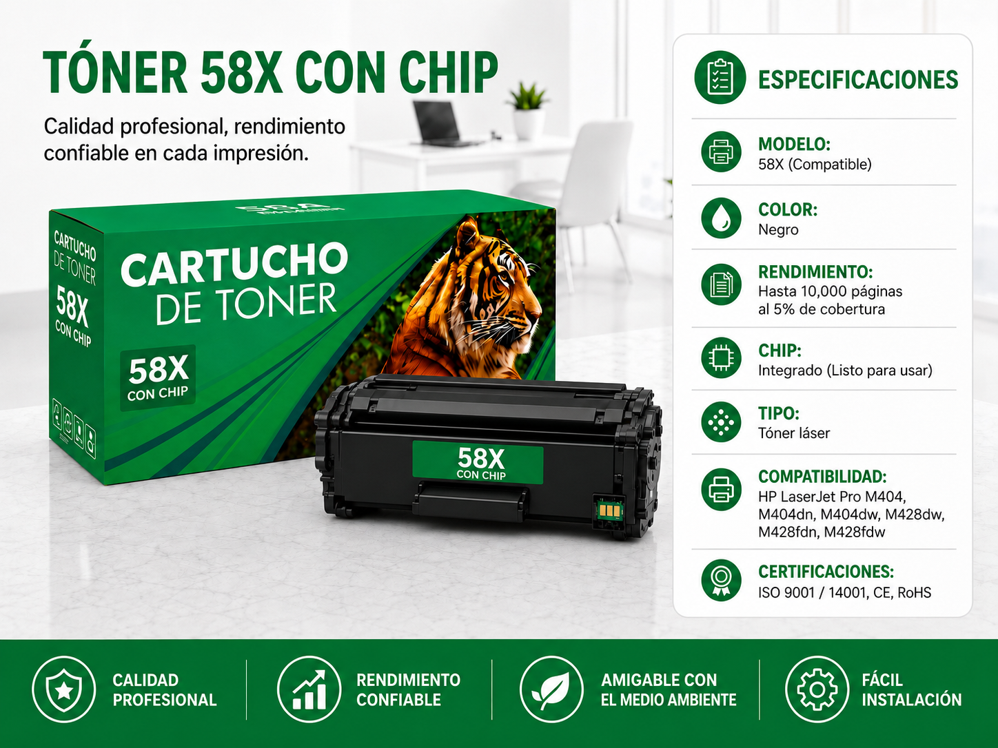 Cartucho de Tóner 58X Compatible Negro Alto Rendimiento - Imagen 2