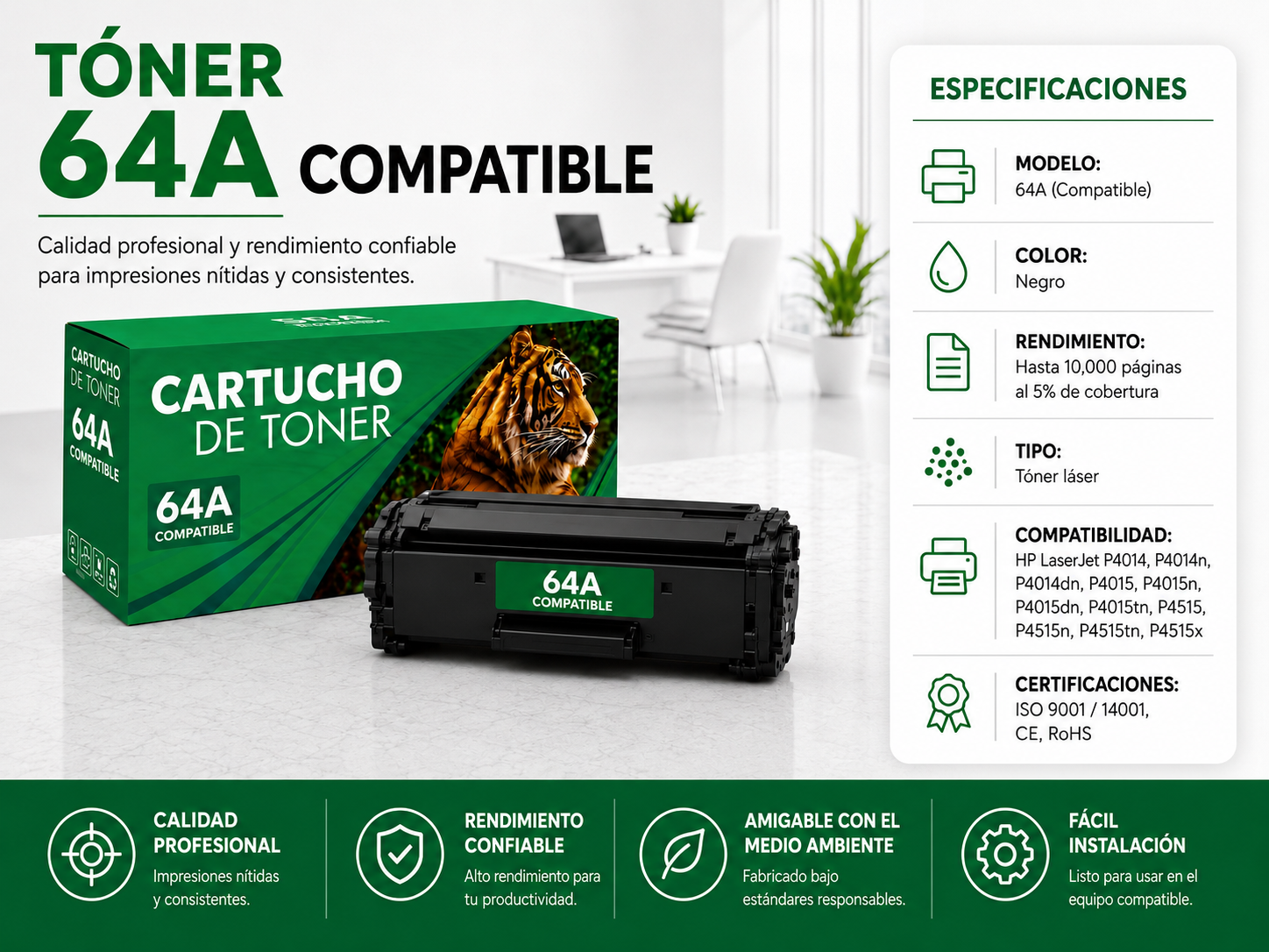 Cartucho de Tóner 64A Compatible Negro - Imagen 2