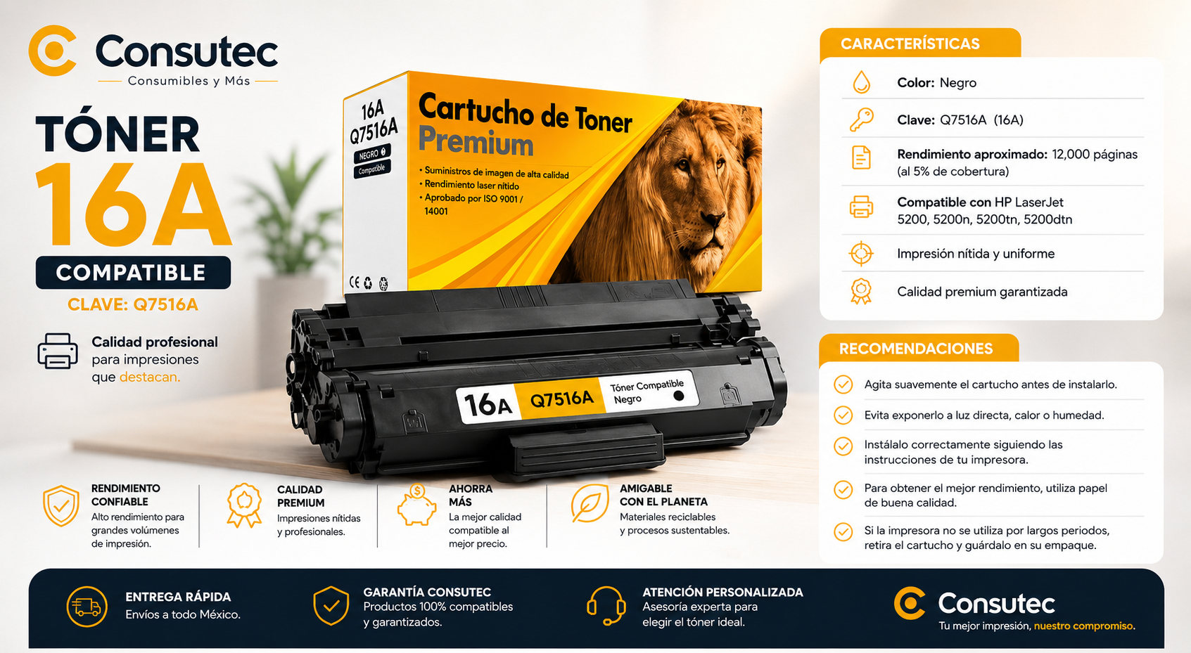 Cartucho de Tóner 16A Negro Compatible