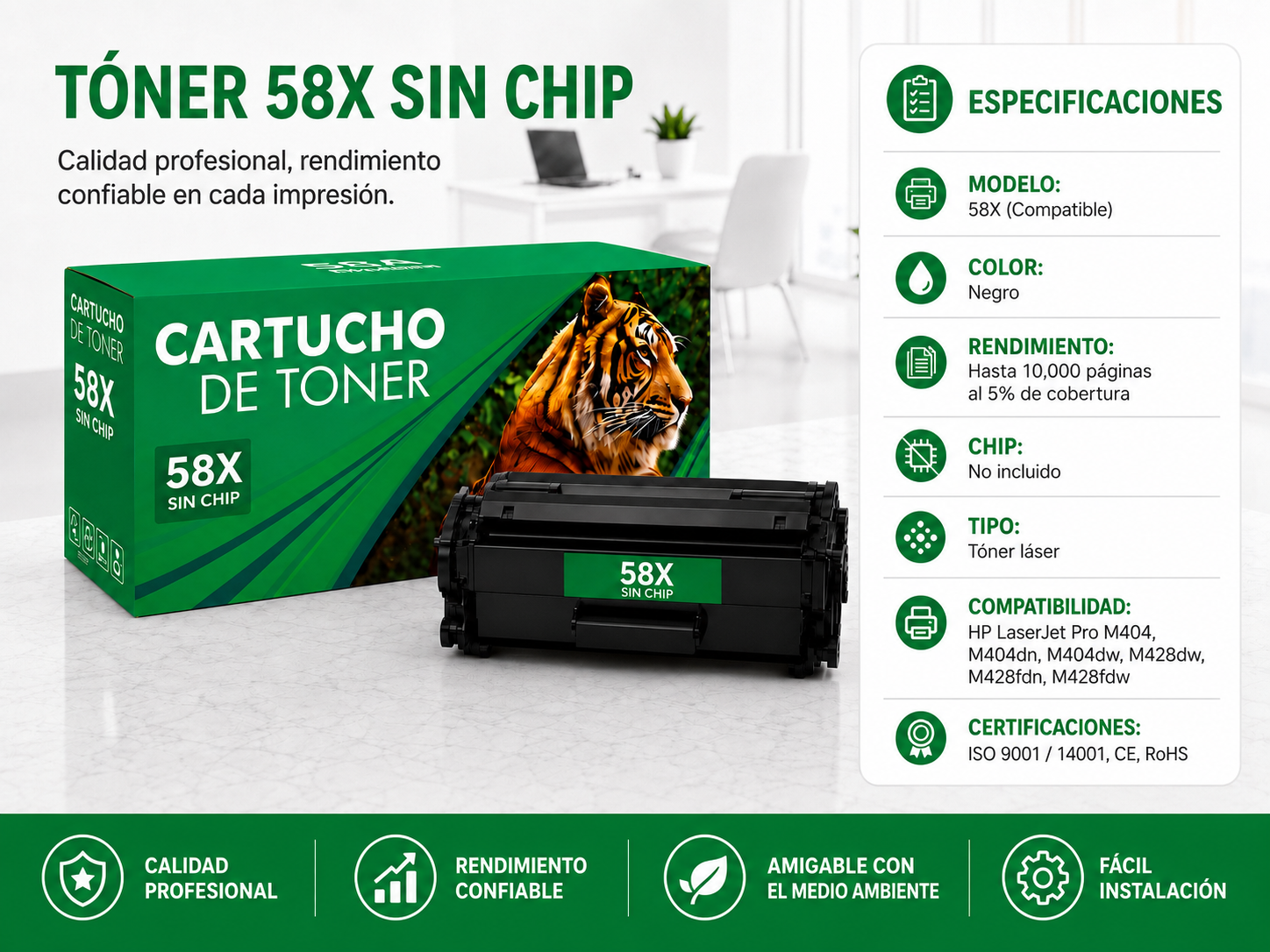 Toner 58X (CF258X) Compatible Negro Sin Chip - Imagen 2