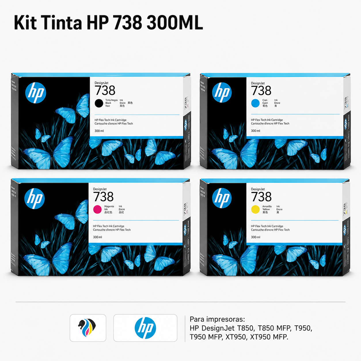 1 kit tintas plotter hp 738 de 300ml originales