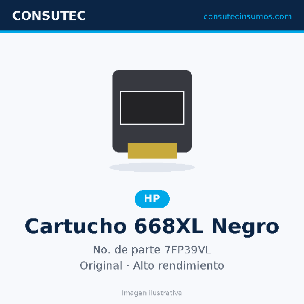 Cartucho HP 668XL Alto Rendimiento Negro 7FP39VL