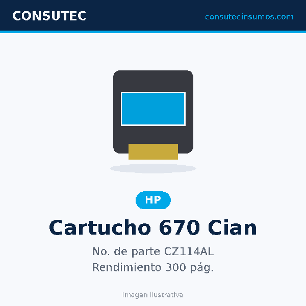 Cartucho HP 670 Cian CZ114AL