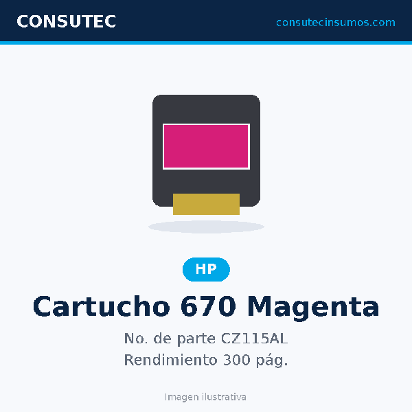 Cartucho HP 670 Magenta CZ115AL