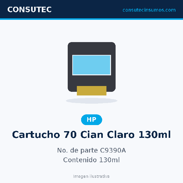 Cartucho HP 70 Cian Claro 130ml C9390A