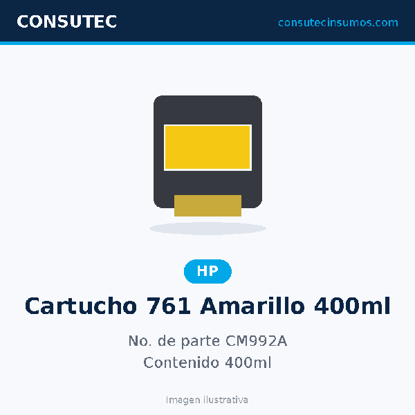 Cartucho HP 761 Amarillo 400ml CM992A