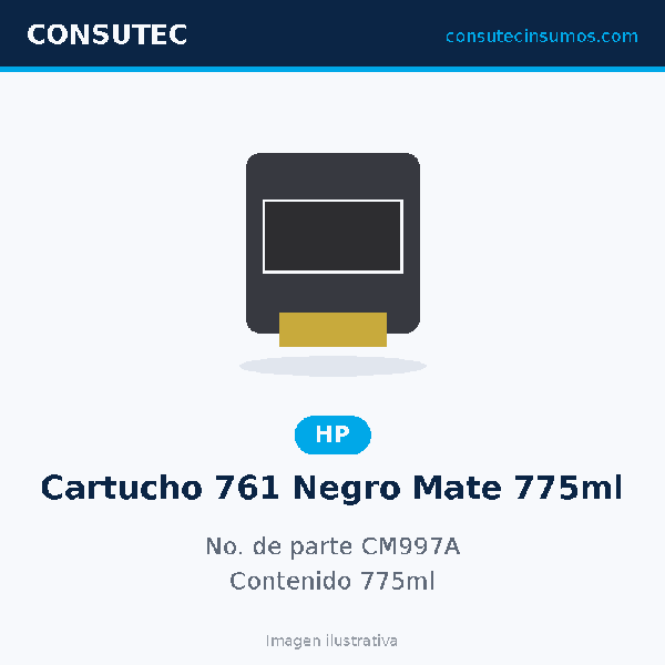 Cartucho HP 761 Negro Mate 775ml CM997A