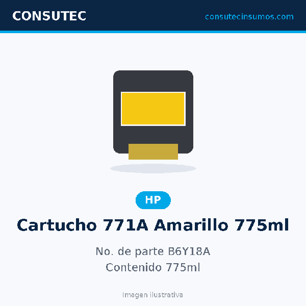 Cartucho HP 771A Amarillo 775ml B6Y18A