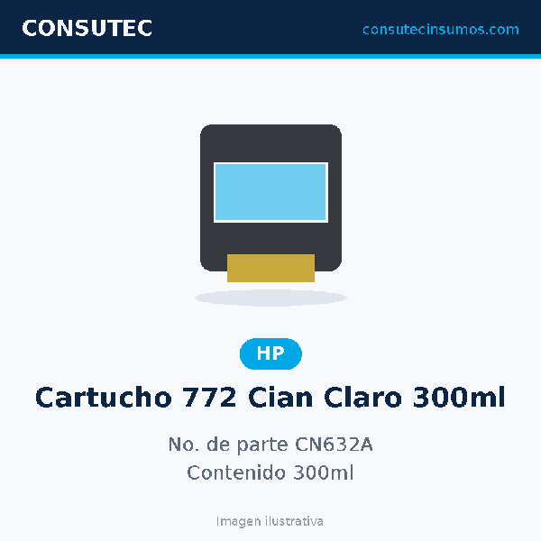 Cartucho HP 772 Cian Claro 300ml CN632A