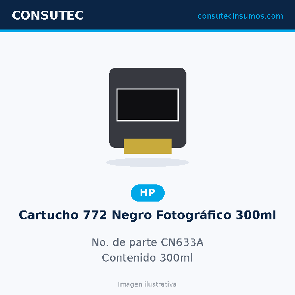 Cartucho HP 772 Negro Fotográfico 300ml CN633A