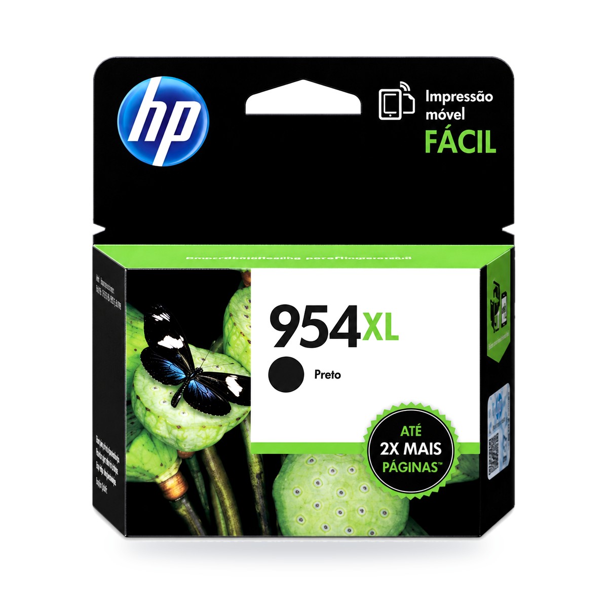 Cartucho de tinta HP 954XL negro original L0S71AL, empaque sobre fondo blanco
