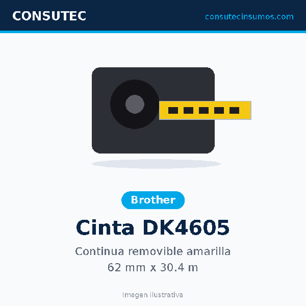 Cinta Brother Continua Removible DK4605 Amarillo 62mm x 30.4m