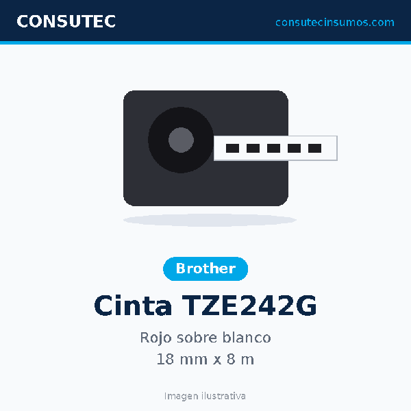 Cinta Brother TZE242G Rojo sobre Blanco 18mm x 8m