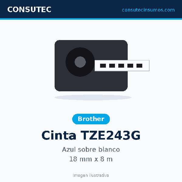 Cinta Brother TZE243G Azul sobre Blanco 18mm x 8m