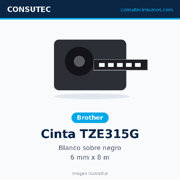 Cinta Brother TZE315G Blanco sobre Negro 6mm x 8m