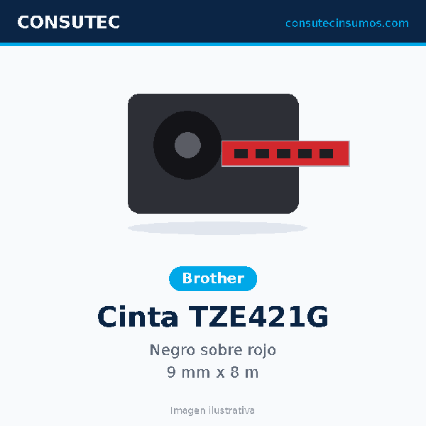 Cinta Brother TZE421G Negro sobre Rojo 9mm x 8m