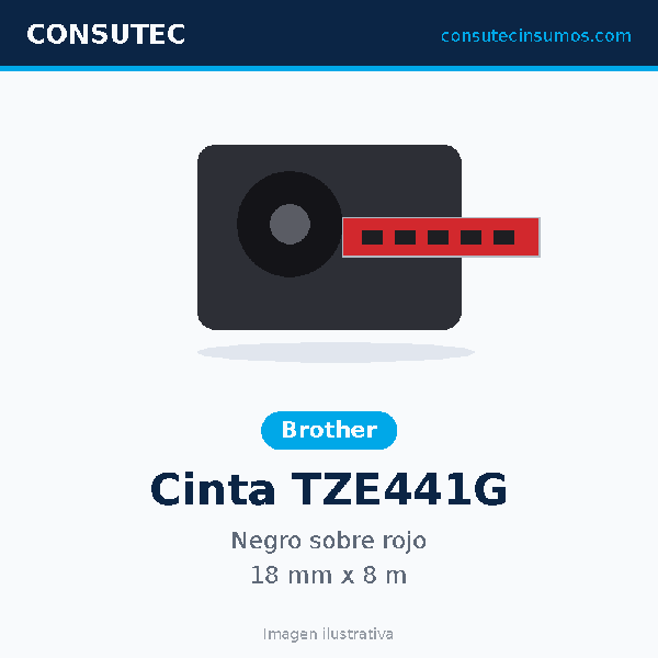 Cinta Brother TZE441G Negro sobre Rojo 18mm x 8m