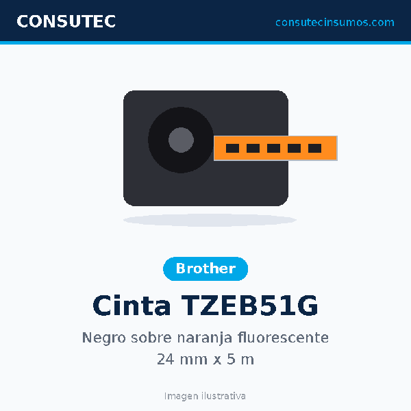 Cinta Brother TZEB51G Negro sobre Naranja Fluorescente 24mm x 5m