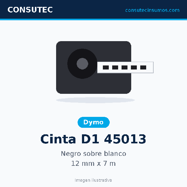 Cinta Dymo D1 45013 Negro sobre Blanco 12mm x 7m