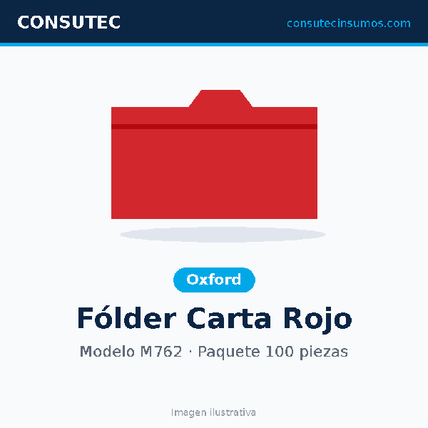 Fólder Oxford Carta Rojo M762, paquete 100 piezas