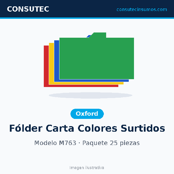 Fólder Oxford Carta colores surtidos M763, paquete 25 piezas