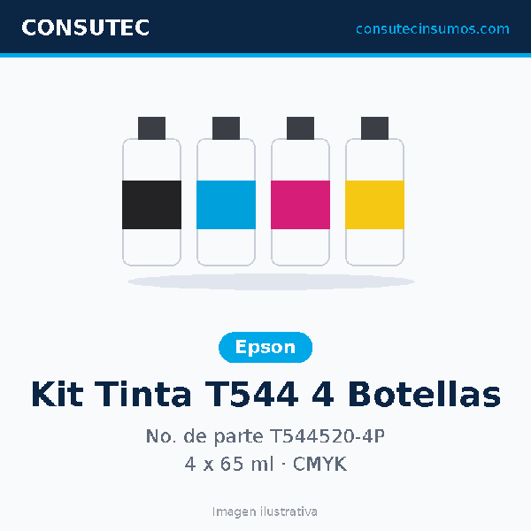 Kit de Tanques de Tinta Epson T544, 4 botellas 65ml CMYK T544520-4P