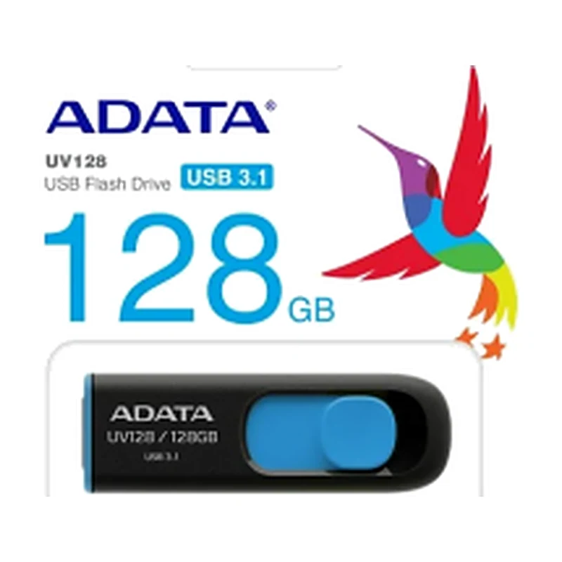 Memoria USB Adata UV128, 128GB, USB-A 3.0, Lectura 90MB/s, Escritura 40MB/s, Negro/Azul