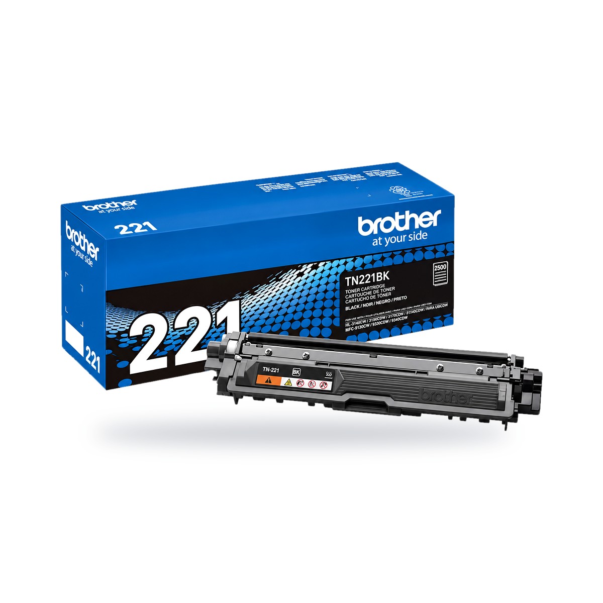 Tóner Brother TN221BK negro original con caja, sobre fondo blanco