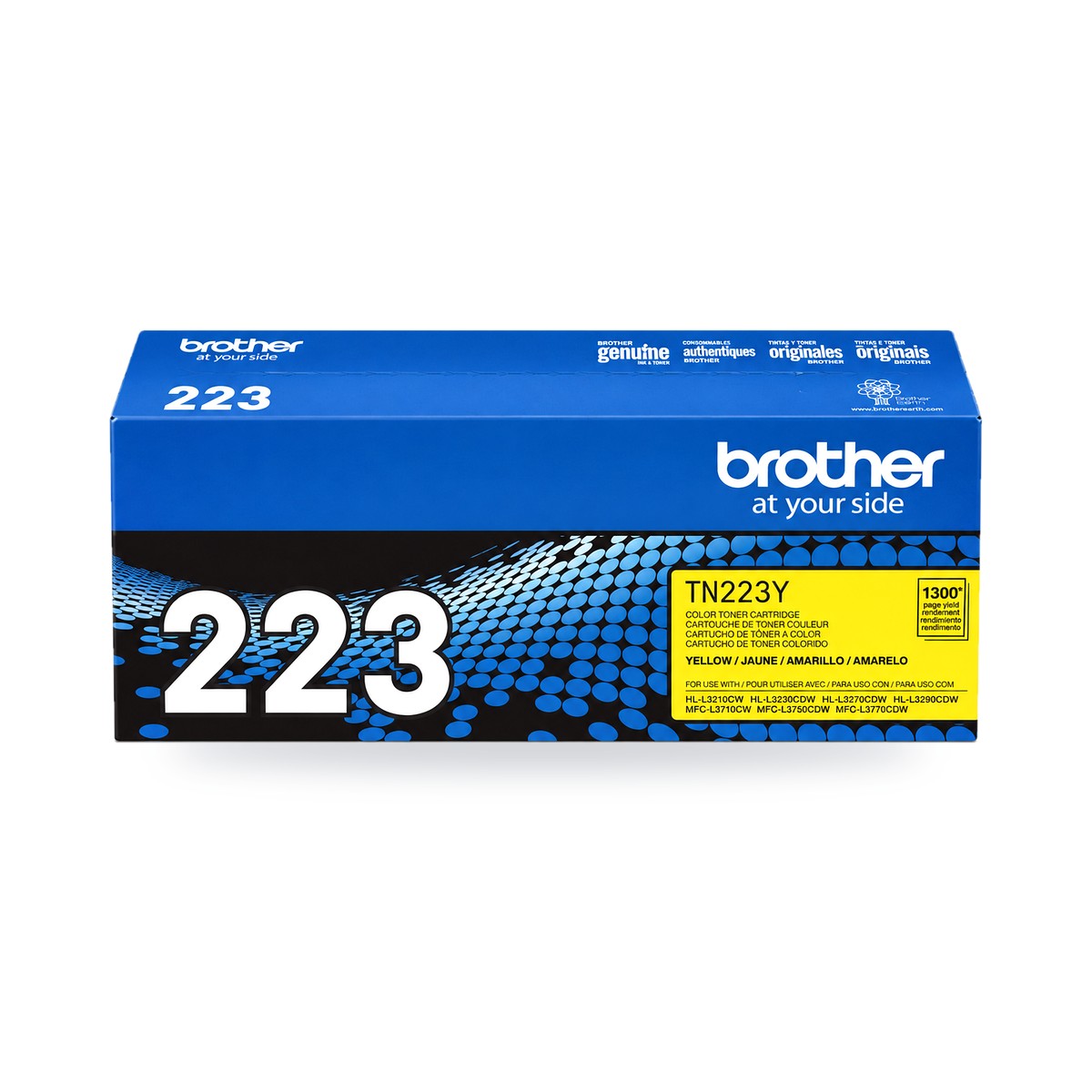Tóner Brother TN223Y amarillo original, caja sobre fondo blanco