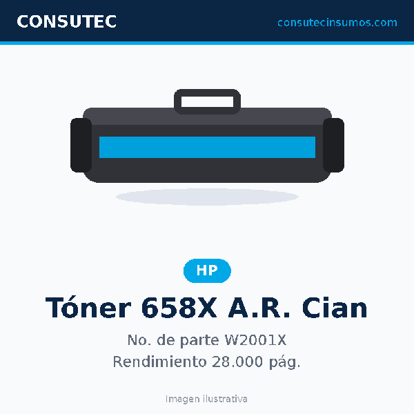 Tóner HP 658X Alto Rendimiento Cian W2001X