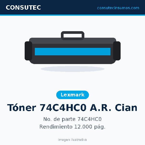 Tóner Lexmark 74C4HC0 Alto Rendimiento Cian
