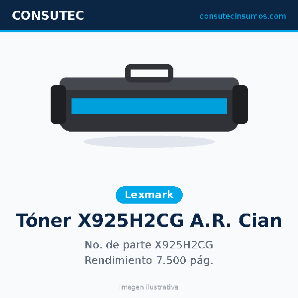 Tóner Lexmark X925H2CG Alto Rendimiento Cian